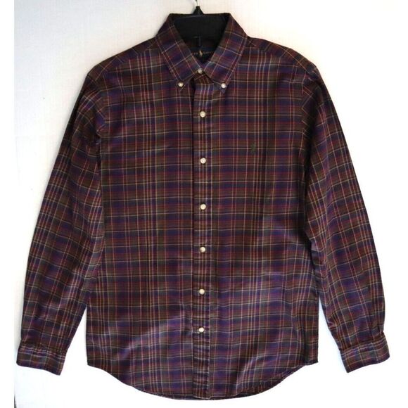 Ralph Lauren Men's Sz S Red/Navy Plaid Custom Fit Button-Up Poplin Shirt - Picture 7 of 7